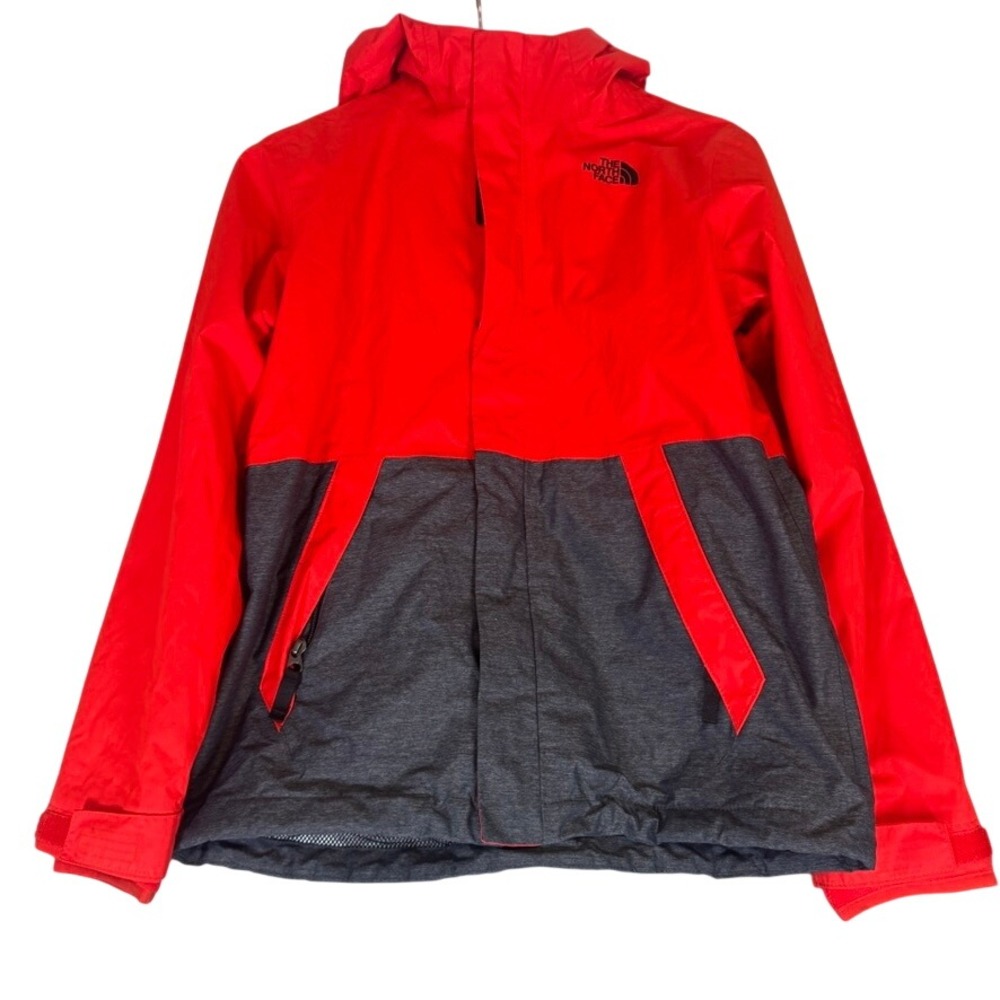 The North Face DryVent Hooded Rain Jacket Red Gray Colorblock Boys L